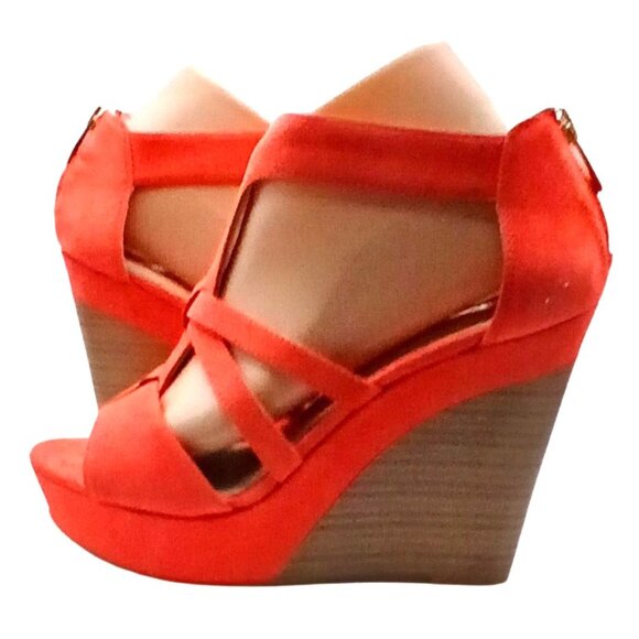 INC Womens Platform Wedge Sandals Size 8 Evening High Block Heel Zip Salmon - Picture 1 of 7